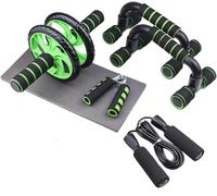 5-IN-1 Ab Roller Wheel Set With, 2 Push-up Bars, Skipping Rope, Hand Grip And Knee Pad, Fitness Workout At Home Gym, Multi-functional Sports Equipment (Green)