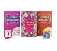 5-in-1 Activity Bundle - 2 Large Print Wordsearch Books, Calming Colouring Book, 20 Colouring Pencils & Waddingtons Number Playing Cards | Relaxing Puzzle & Gift Set for Adults & Seniors