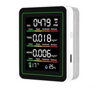 5-in-1 Air Quality with, TVOC, HCHO, & Humidity Sensors - Real- Color-Coded Display, 1.8" HD Screen, 1200mAh Battery,(White)