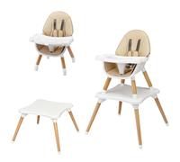 5 in 1 Baby High Chair with 5 Point Harness, Detachable Tray, Wipeable Cushion, Converts to Table and Seat Set, Toddler Booster Seat, Wooden Dining Chair for Infant Kid (Khaki)