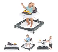 5-in-1 Baby Walker, Foldable Toddler Push Along Walker with 3 Adjustable Heights, Removable Padded Cushion and Music & Lights, Early Development Toy for 6-14 Months (Grey)