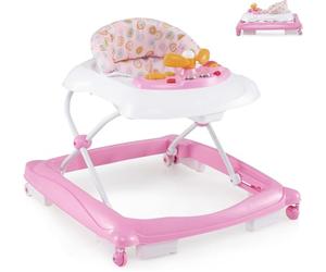 5-in-1 Baby Walker, Foldable Toddler Push Along Walker with 3 Adjustable Heights, Removable Padded Cushion and Music & Lights, Early Development Toy for 6-14 Months (Pink)