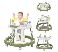 5 in 1 Baby Walker Round Shape Foldable Walker 3-Height Adjustable Anti-Rollover Push Along Walkers with Music Center,Silent Wheels,360° Rotatable Cushion for Girls Boys 6-18 Months