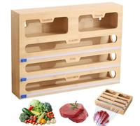 5 in 1 Bamboo Foil and Plastic Wrap Organizer for Kitchen Drawer, Ziplock Bag Organizer, Saran Wrap Dispenser with Cutter, Plastic Bag Organizer, Food Storage Bag Organization