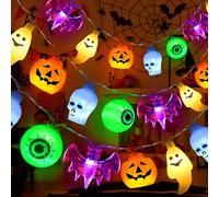 5-IN-1 Battery Operated Halloween Lights, Spooky Indoor Outdoor Halloween Decorations,Pumpkin Ghost Skull Bat Eyeball String Lights for Halloween Party Garland Wreath Fireplace Porch Window Door Decor