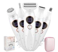 5 in 1 Bikini Trimmer for Women,IPX7 Waterproof Cordless Replaceable Pubic,Eyebrow,Facial Electric Razors&Nose Hair Trimmer&Painless Body Shaver for Arms Legs Underarms,USB Charge,LED Display,Wet&Dry