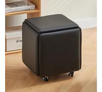 5-in-1 Black Nesting Ottoman Set, Versatile Cube Stools with Wheels, Stylish Leather Pouf for Living Room, Space-Saving Design, 17.7"x17.7"x17.7" - Perfect for Modern Homes