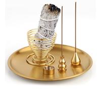 5-in-1 Brass Incense Burner - 9-Hole Holder for Sticks, Cones, Coils - Home, Yoga, Meditation Accessories
