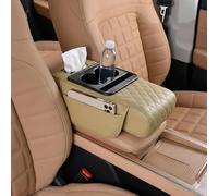 5 in 1 Car Armrest Console Cushion Car Armrest Box Height Cushion Multifunctional PU Leather Cars Box Mat Memory Universal Console Cushions (Beige,A)