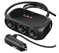 5 in 1 Car Cigarette Lighter Splitter, 3 Sockets Dual USB Car Charger Adapter, 120W 12/24V Power Outlet Splitter for Phones Tablet Vehicle Devices Camera Dash Cam GPS (Black)