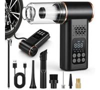 5-in-1 Car Vacuum Cleaner and Tyre Inflator Air Compressor 150PSI, Portable Cordless Car Tyre Pump with Air Blower, Digital Pressure Gauge, Dual Values Display, LED Light for Car Motorcycle Bike Ball