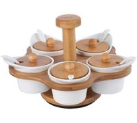 5 in 1 Ceramic Condiment Jar Set, Seasoning Box Condiment Pots, Spice Jars Container for Sugar/Salt/Pepper with Lids Tray for Kitchen