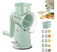 5-in-1 Cheese Grater, Hand-Crank Vegetable Slicer, 10 Interchangeable Blades, Suction Base for Potatoes, Carrots, Cheese, Chocolate, Vegetables(Green)