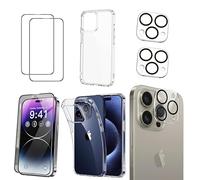 5 in 1 Clear Case for iPhone 15 Pro Max 6.7-Inch with 2 Privacy Screen Protectors and 2 HD Camera Lens Protectors, 9H Tempered Glass, Not-Yellowing Military Drop Defence Shockproof Phone Cover