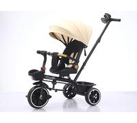 5-in-1 Convertible Kids Tricycle, 2-6 Years, Beige Canopy, Adjustable Push Handle, Additional Seat, 25kg Capacity