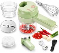 5-in-1 Cordless Electric Vegetable Chopper & Food Processor Set, White | 40W motor, 1200mAh battery, 200mL cup, and a complete 5-in-1 accessory set.