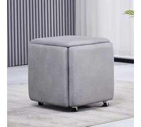 5-in-1 Cube Stool with Swivel Casters, PU Leather Seating & Movable Footrest, Versatile 14x14x15 Inch Chair for Living Room & Dining Room, Stylish & Functional Furniture