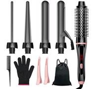 5 in 1 Curling Iron, Fast Heat Up Thermal Brush Set with 4 Interchangeable Ceramic Barrels (0.35”-1.25”) Dual Voltage Travel Tools Birthday Gift for Women - Hair Curler Wand Kit for Curls & Blowout
