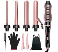 5 in 1 Curling Iron, Hair Curling Wand Set with Thermal Brush and 4 Interchangeable Ceramic Curling Wands (0.35'' -1.25'') Fast Heat Up Dual Voltage Hair Curler for Women All Hair Types and Travel Use