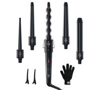 5 in 1 Curling Wand Set, Ohuhu Interchangeable Ceramic Barrels Curling Iron (9-32mm), Fast Heating Lightweight Dual Voltage Hair Curler for Home & Travel with Heat Glove & Clips, Gift for Women