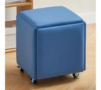5-in-1 Dark Blue Nesting Ottoman Cube Chair Set Versatile Leather Stools with Wheels Stylish Footrest for Living Room & Dining Room Space-Saving Design