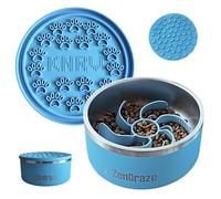 5-in-1 Dog Bowl Slow Feeder System | 64 oz Stainless Steel Food Bowl with Storage Lid, Silicone Slow Feeder Insert & Lick Mat for Enrichment or Anxiety Relief by ZenGraze (Eli Blue, 64oz)
