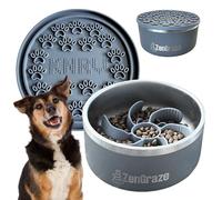 5-in-1 Dog Bowl Slow Feeder System | 64 oz Stainless Steel Food & Water Bowl with Storage Lid, Silicone Slow Feeder Insert & Lick Mat for Enrichment & Anxiety Relief by ZenGraze (Steel Gray, 64 Ounce)