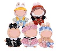 5-in-1 Fashion Clothes Sets for 17cm Dolls , Hat & Checked & Overalls Dress Up Outfit for 17cm 15cm Dolls, Stylish Doll Accessories Designer Outfits Bundle with Luxury Themes, No Doll Included