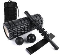 5 in 1 Foam Roller Set for Deep Tissue Muscle Massage - Trigger Points, Muscle Roller Stick, Fixation Balls Resistance Bands Carry Bag, for Fitness Yoga Relaxation & Pilates, Black