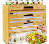 5 in 1 Foil and Plastic Wrap Organizer with Cutter, Plastic Wrap Food Dispenser with Paper Towel Holder for 12 inch Roll Wax Paper Parchment, Wall Mount Aluminum Foil Dispenser for Kitchen Storage