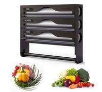 5 in 1 Foil Dispenser and Cutter,Foil Film Dispenser and Cutter,Wrap Dispenser with Cutter,Cling Film Dispenser,Bamboo Organiser Storage Wall Mounted Cutter Organizer for 12'' Rolls