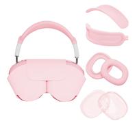 5-in-1 for AirPods Max, Smart Case with 4 Set Covers, Soft Leather Case with Sleep Mode for AirPods Max Headphones(2024/2020), Silicone Ear Pad/Headband(Up & Down)/TPU Ear Cup Covers, Pink