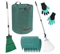 5-in-1 Garden Rake Set Adjustable Handle with 2 Large leaves Grabber Leaf Rake