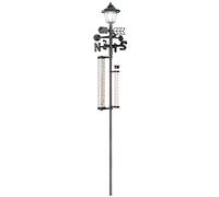 5-in-1 Garden Weather Station - Meteorological Measurer with Wind Vane & Anemometer, Rain Gauge, Outdoor Thermometer & Solar Light - Monitor Weather Day and Night, 1.5m/5ft Tall Black