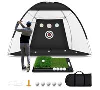 5-in-1 Golf Practice Net | 10x7ft Garden & Indoor Golf Cage with Chipping Targets | Complete Set with Mat, Balls, Rubber Tees & Carry Bag | Driving & Swing Training Aid