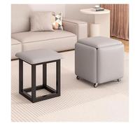 5-in-1 Gray Leather Makeup Stool Rolling Ottoman with Wheels Stackable Footrest for Living Room Versatile Makeup Chair Portable and Stylish Design