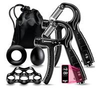 5-in-1 Grip Strength Trainer Kit with Counter, Adjustable Hand Grip(11-132 lbs), Finger Stretcher, Grip Ring & Stress Ball - Grip Strength Trainer for Adults, Home Gym, Arm Workout Equipment