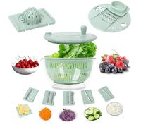 5 in 1 Grips Salad Spinner, 5.3 Qt Plastic Fruits Lettuce Dryer with Spin, Wash, Shredder, Juicer & Egg Yolk Strainer, Non-Slip Vegetable Washer Bowl, 5 Blades, Easy One-Hand Handle for Healthy Eating