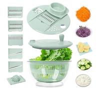 5 in 1 Grips Salad Spinner, 5L Plastic Lettuce Dryer & Vegetable Washer with 5* Blade, Non-Slip Vegetable & Fruit Washer/Dryer, Easy One-Hand Operation for Healthy Eating