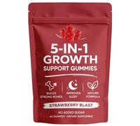 5 in 1 Growth Gummies, Growth Gummies with Vitamin D3 & K2, Calcium, Ashwagandha, Spirulina, for Bone Health & Daily Vitality Support, Strawberry Flavor, Non-GMO, 60 Gummies