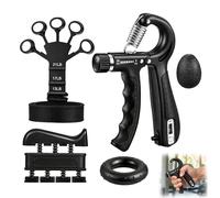 5-in-1 Hand Grip Strengthener Set, Adjustable 5-60kg Grip Trainer with Counter, Finger Stretcher & Wrist Support for Home Workouts, Strength Training & Rehabilitation - Black