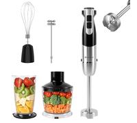 5 in 1 Hand Immersion Blender, 1200W 12 Speed Handheld Blender with 700ml Beaker, 500ml Chopper, Egg Whisk, Milk Frother, Stainless Steel Blades