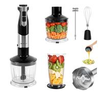 5-In-1 Hand Immersion Stick Blender Kitchen, Stainless Steel Handheld Blender Electric, Mini Chopper with Frother, Whisk, Blades, 500ml Chopper, 700ml Measuring Cup, Soup Mixers & Food Processors