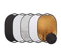 5-in-1 Handheld Multi Collapsible Light Reflector 60x90cm Studio Photography Portable Oval Diffuser Light Reflector with Carrying Case, Multi Disc Translucent, Silver, Gold, White and Black