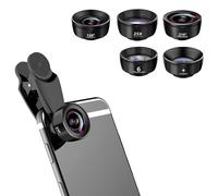 5-in-1 High-Definition Mobile Phone Camera Lens Kit 120° Wide-Angle Lens+25X Macro Lens+210° Fisheye Lens+Starburst Lens+Hexagonal Kaleidoscope Lens Compatible with iPhone/Android/Cellphone/Tablet