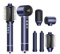 5 in 1 Hot Air Styler, 130000 RPM New Brushless Motor Hair Styler High-Speed Negative Ionic Hair Dryer, 20m/s Airflow Hot Air Brush, Hair Curler, Straightener Brush, Volumizing, Fast Drying (Blue)