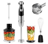 5-In-1 Immersion Hand Blender Set with Frother, Whisk, Blades,500ml Chopper,700ml Measuring Cup,1300W Stainless Steel Electric Stick Blender, Speed Adjustable Soup Mini Chopper, Food Processor Kitchen