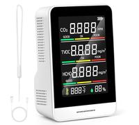 5-in-1 Indoor Air Quality Monitor, Air Pollution Monitor with CO2, HCHO, TVOC, Temperature and Humidity, Real-time Data Recording, Compact, Portable