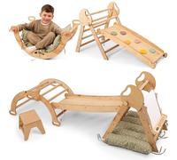 5-in-1 Indoor Climbing Frame for Toddlers -Triangle Ladder, Climbing Arch, Balance, Cushion & Art Addition Montessori Climbing Frame, Kids Wooden Gym, Foldable Climbing Toys for Kids 1-3 Age