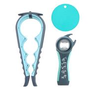 5-in-1 Jar Opener for Seniors & Weak Hands - Non-Slip Rubber Grip Bottle/Lid Opener - Arthritis-Friendly Kitchen Tool (Blue/Grey) for Easy Open Jars & Bottles